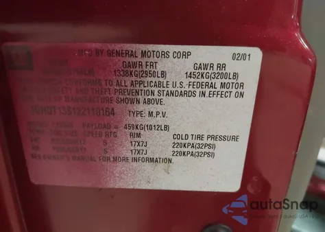 2002 Oldsmobile Bravada z USA, uszkodzony, nr VIN 1GHDT13S122110164